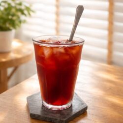 A glass of Cold Brew Tea - Blueberry Rooibos
